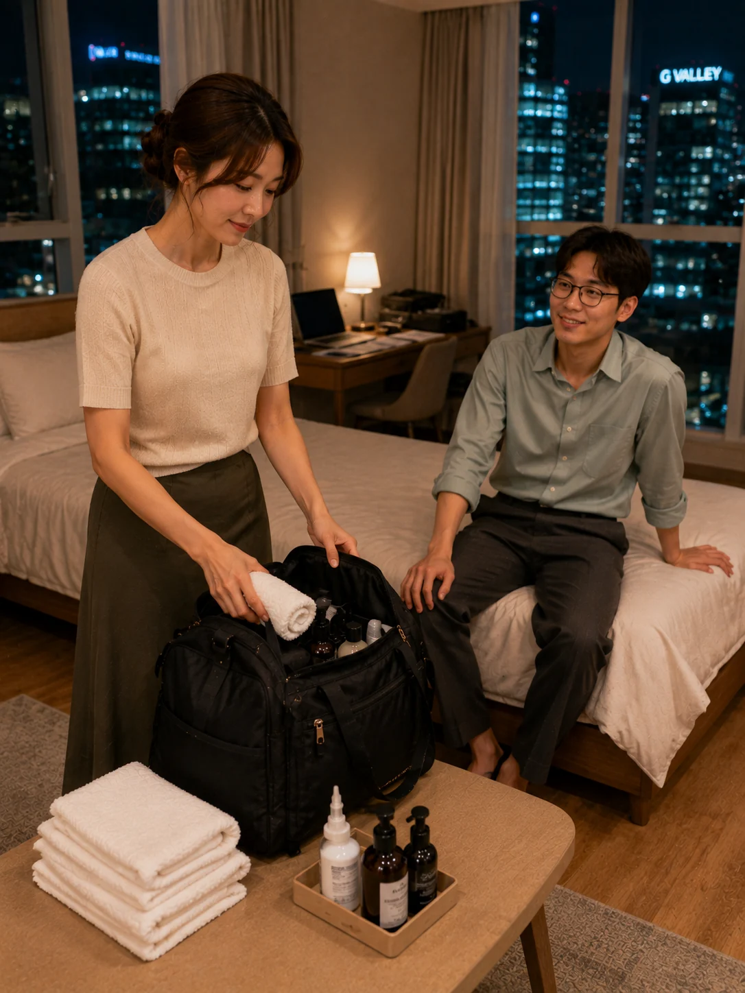 금천출장마사지 | K초이스24 - 일정을 마치고 객실에서 조용히 쉬는 마무리 장면