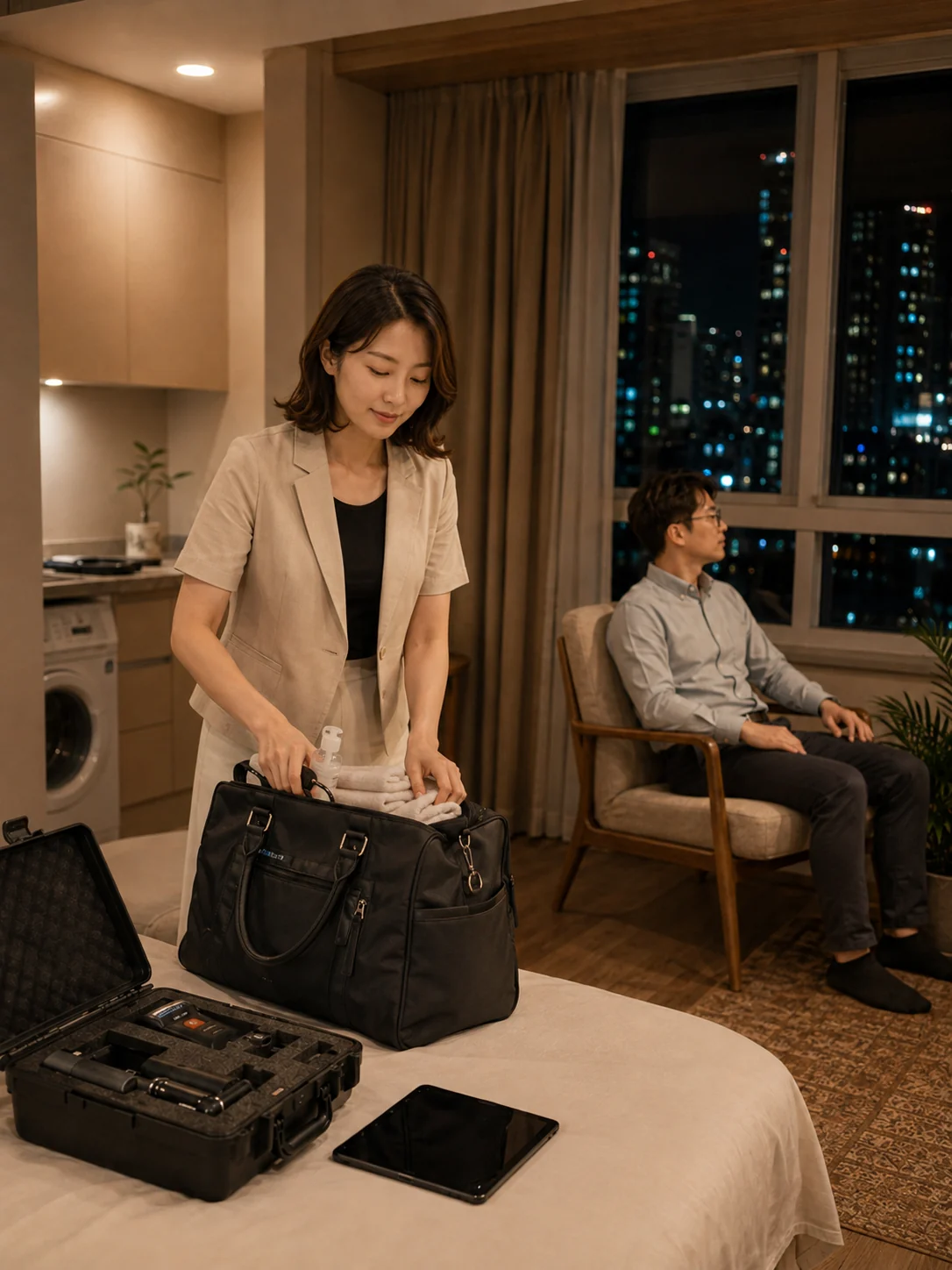 서산출장마사지 | K초이스24 - 일정을 마치고 객실에서 조용히 쉬는 마무리 장면