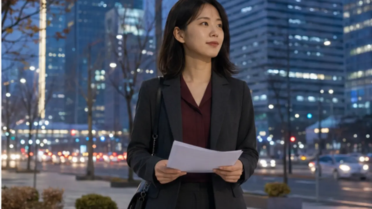 대전 둔산 업무지구의 저녁 거리에서 회의 자료를 든 로컬 에디터 서하