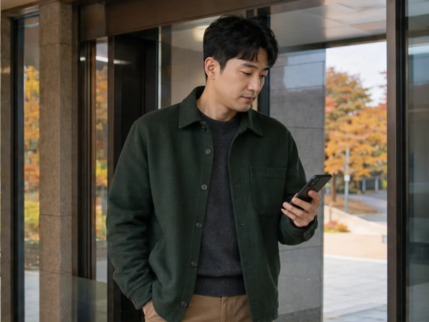 2024년 10월의 가을, 28세 여성 관리사 수빈과 방문 전 상담하는 33세 남성 로컬 에디터 현석