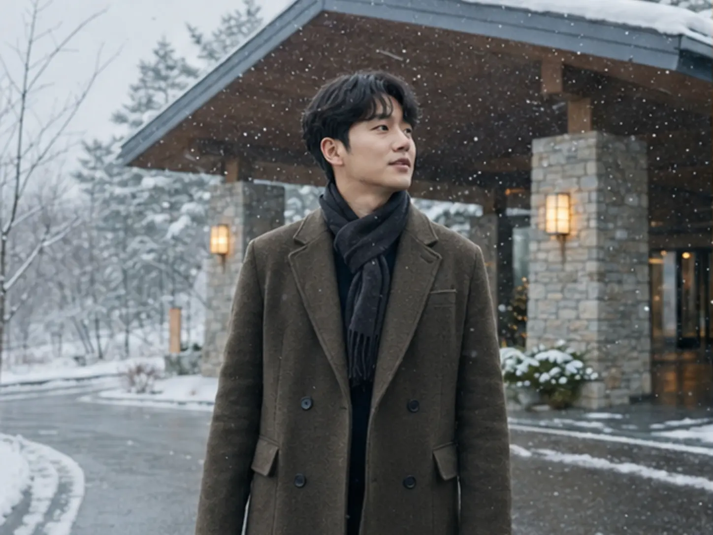 강원 평창 대관령면의 생활권 분위기와 출장 숙소 이용 상황을 함께 보여 주는 가상 출장마사지 이용후기 장면