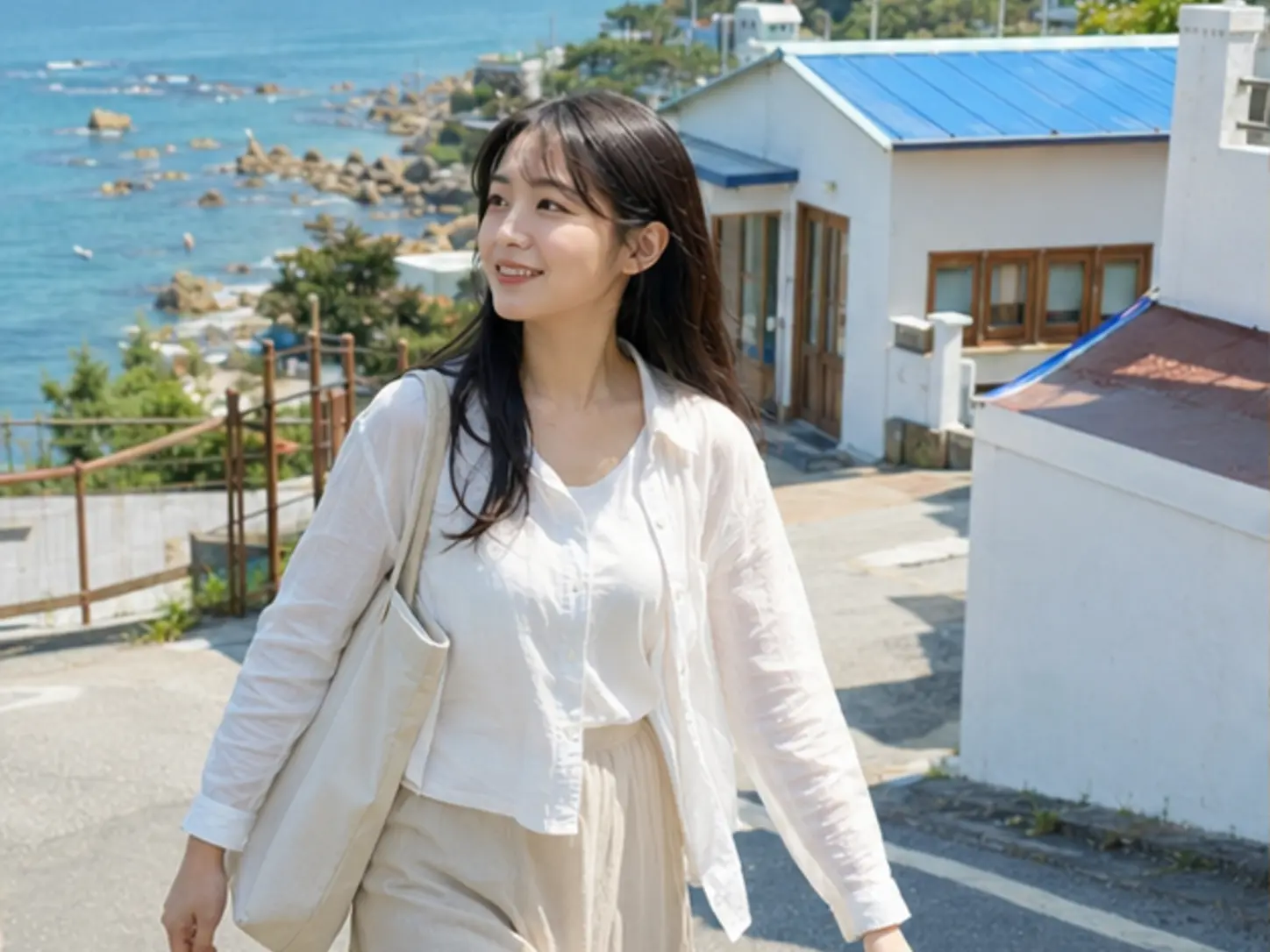 강원 양양 읍의 생활권 분위기와 출장 숙소 이용 상황을 함께 보여 주는 가상 출장마사지 이용후기 장면
