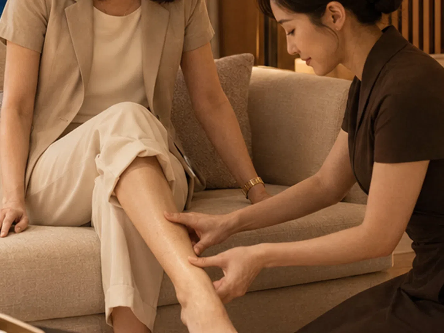 광주 봉선동의 생활권 분위기와 출장 숙소 이용 상황을 함께 보여 주는 가상 출장마사지 이용후기 장면