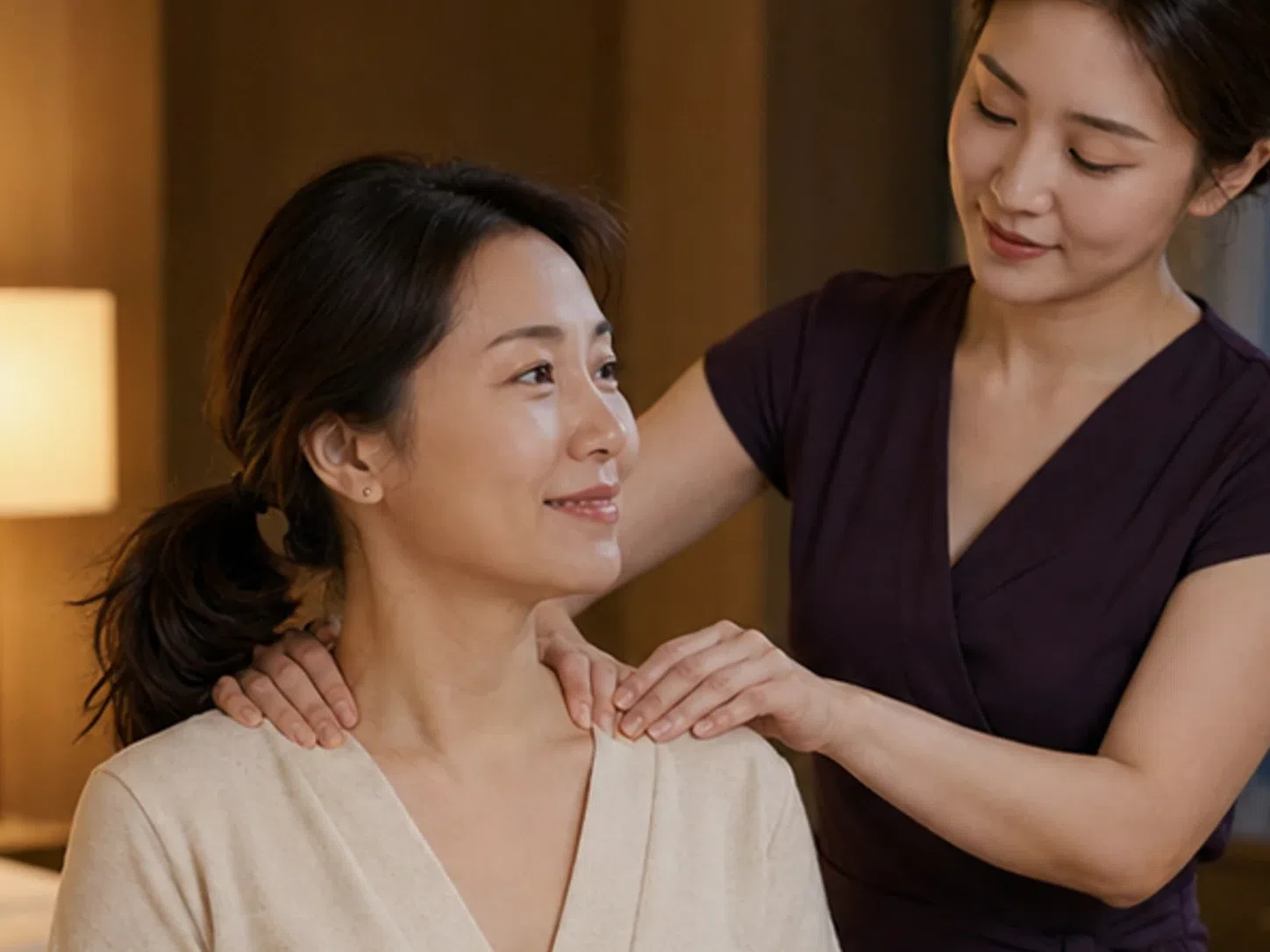 경남 창원의 생활권 분위기와 출장 숙소 이용 상황을 함께 보여 주는 가상 출장마사지 이용후기 장면