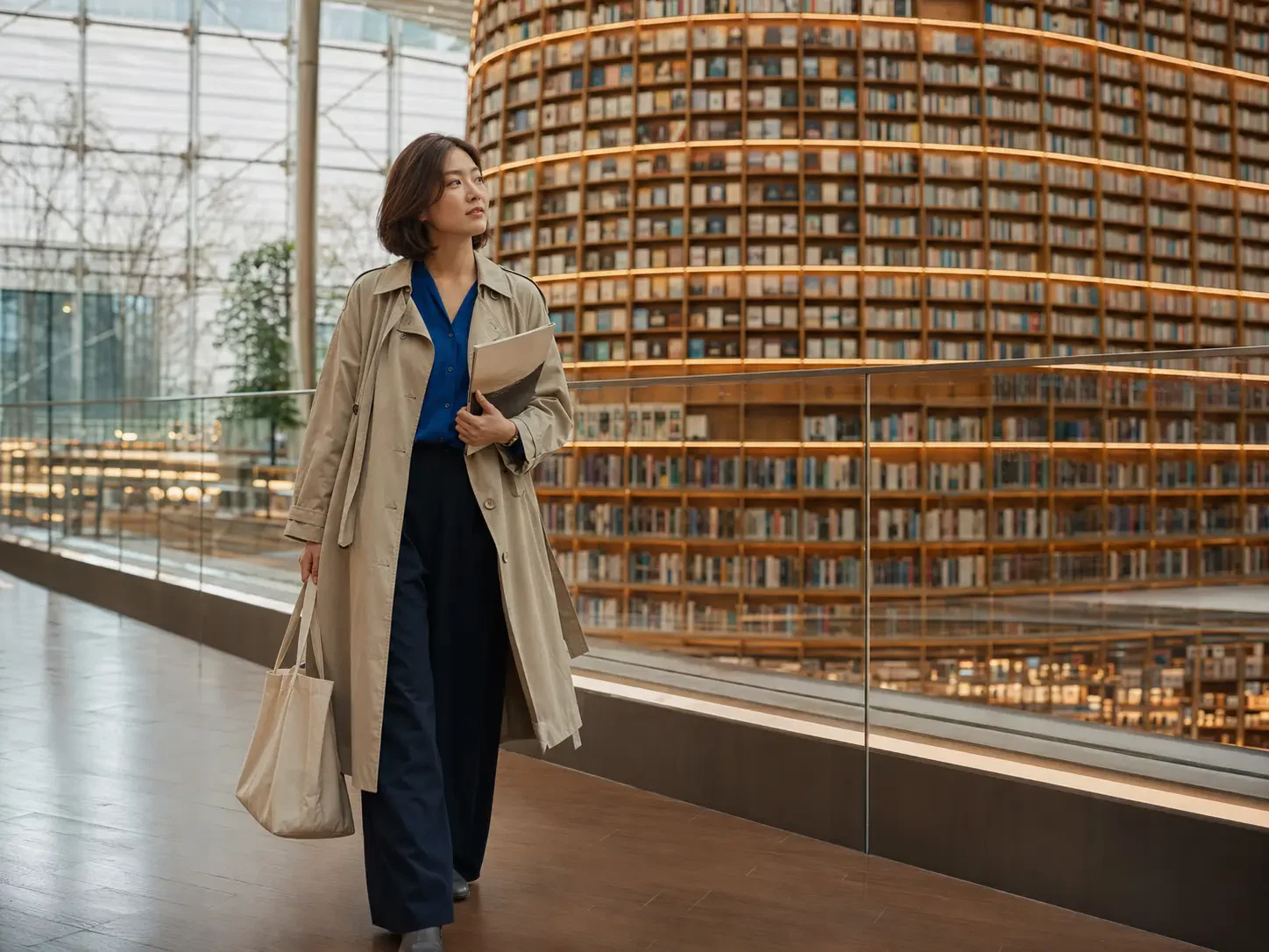 코엑스 별마당도서관에서 전시 안내 책자를 든 성인 여성 로컬 에디터 유나
