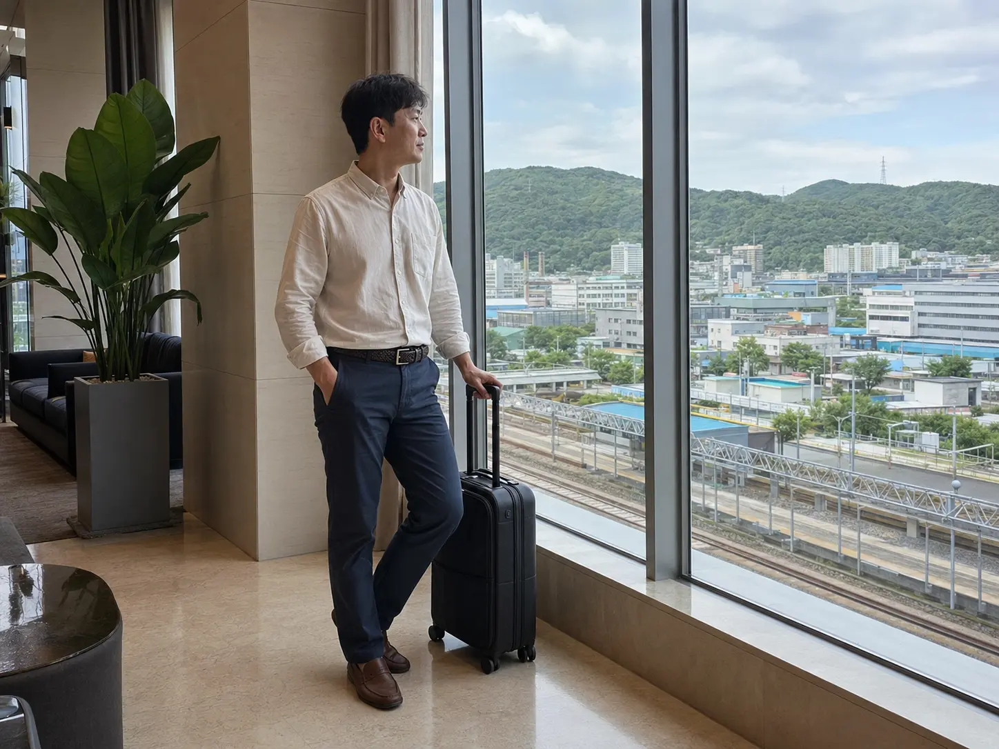 충남 논산 내동의 생활권 분위기와 대형 숙소 이용 상황을 함께 보여 주는 가상 출장마사지 이용후기 장면