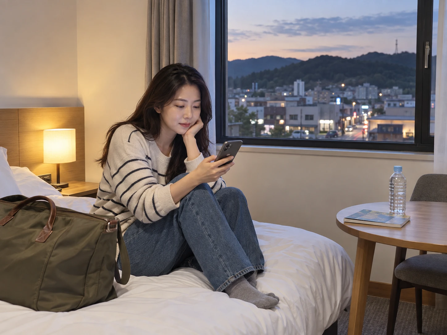 금산출장마사지 | K초이스24 - 금산읍 숙소에서 휴대전화로 방문 예정 연락을 확인하며 혼자 기다리는 성인 이용자