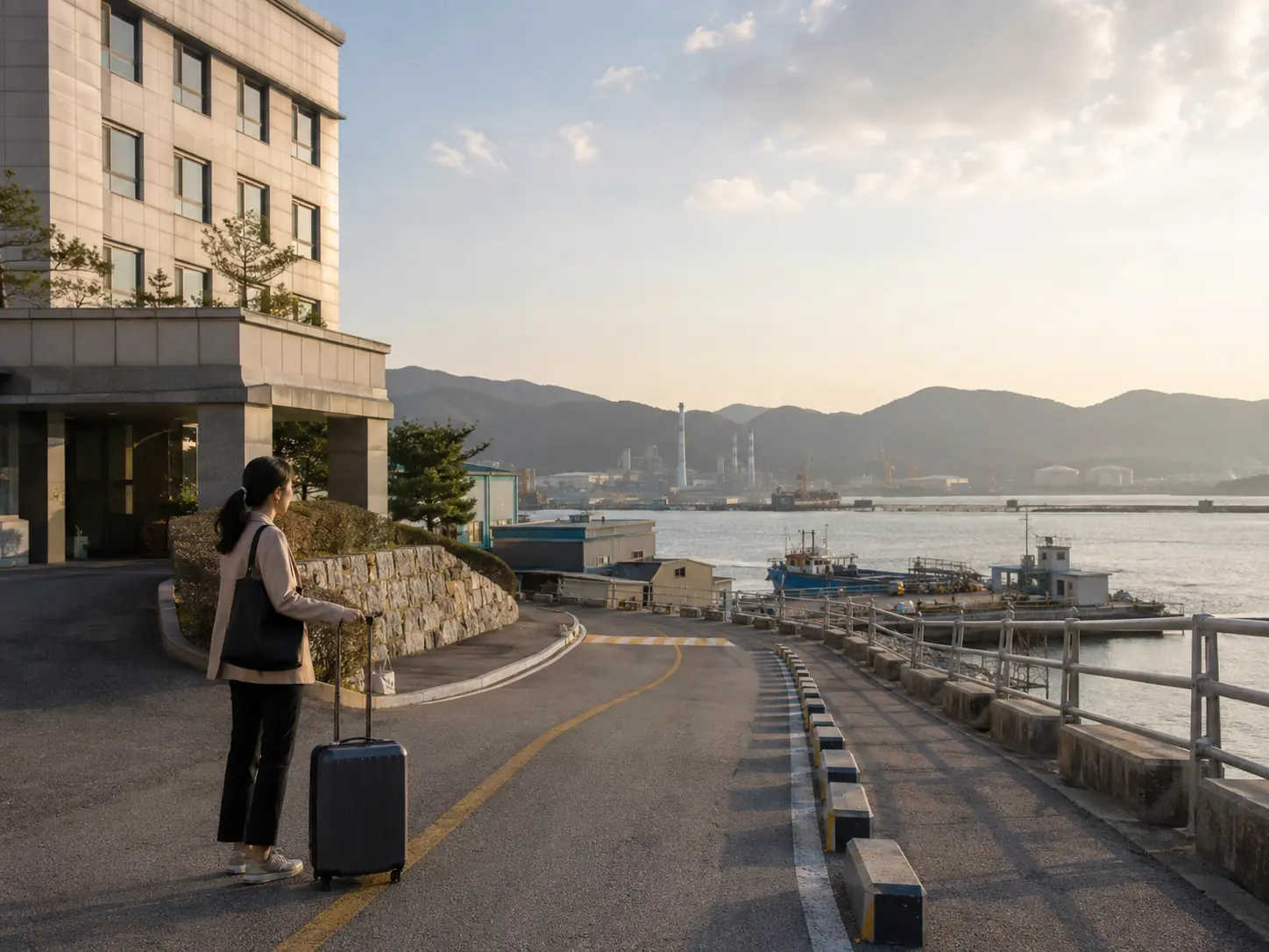 충남 논산 강경읍의 생활권 분위기와 행사 숙소 이용 상황을 함께 보여 주는 가상 출장마사지 이용후기 장면