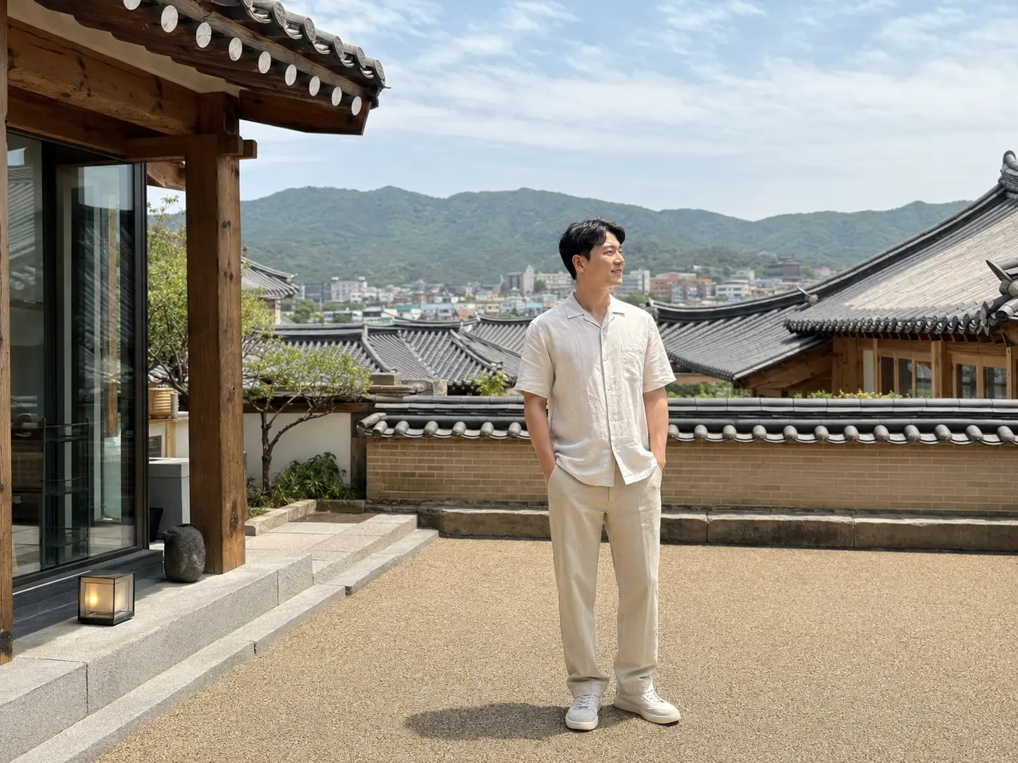 경북 김천 신음동의 생활권 분위기와 도심 호텔 이용 상황을 함께 보여 주는 가상 출장마사지 이용후기 장면