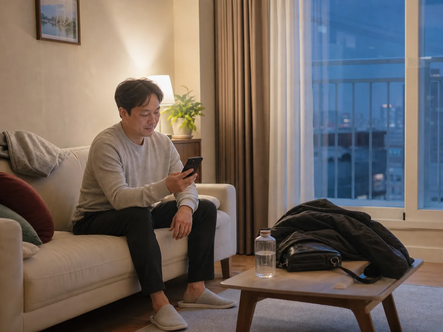 경산출장마사지 | K초이스24 - 경산 중산동 자택에서 방문 예정 연락을 확인하며 혼자 기다리는 성인 이용자