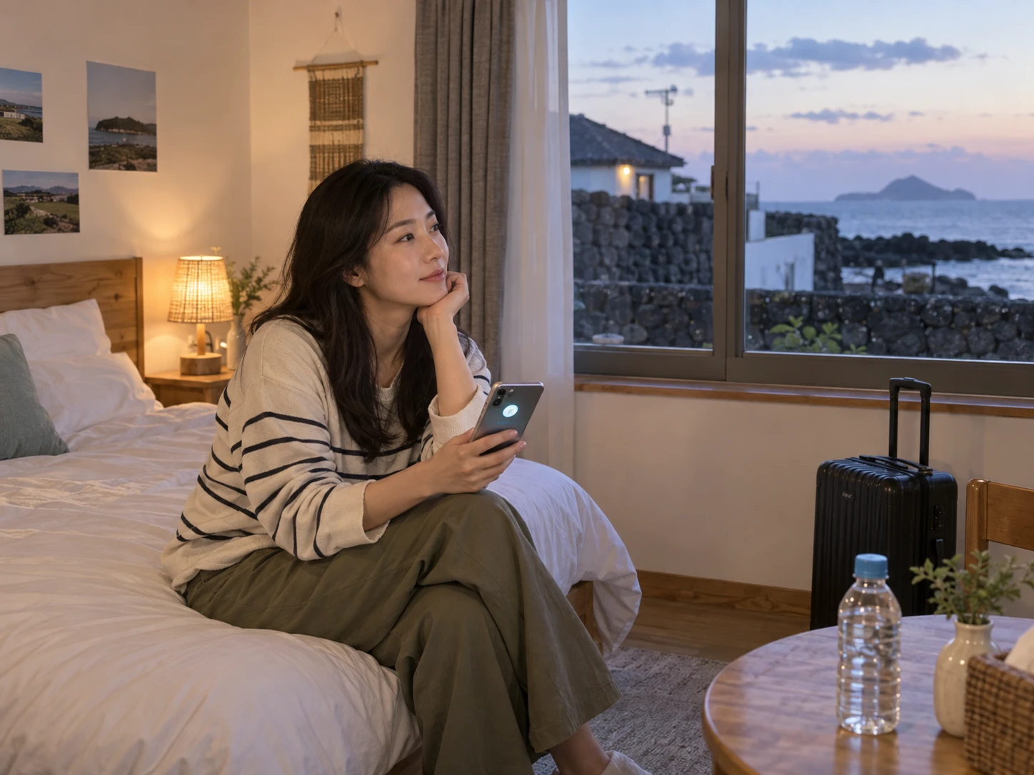 남원읍출장마사지 | K초이스24 - 남원읍 남원리 숙소에서 휴대전화로 방문 예정 연락을 확인하며 혼자 기다리는 성인 이용자