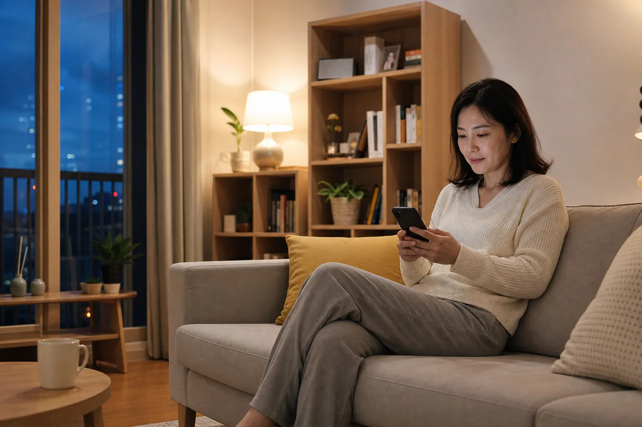 도담동출장마사지 | K초이스24 - 도담동 자택에서 방문 예정 연락을 확인하며 혼자 기다리는 성인 이용자