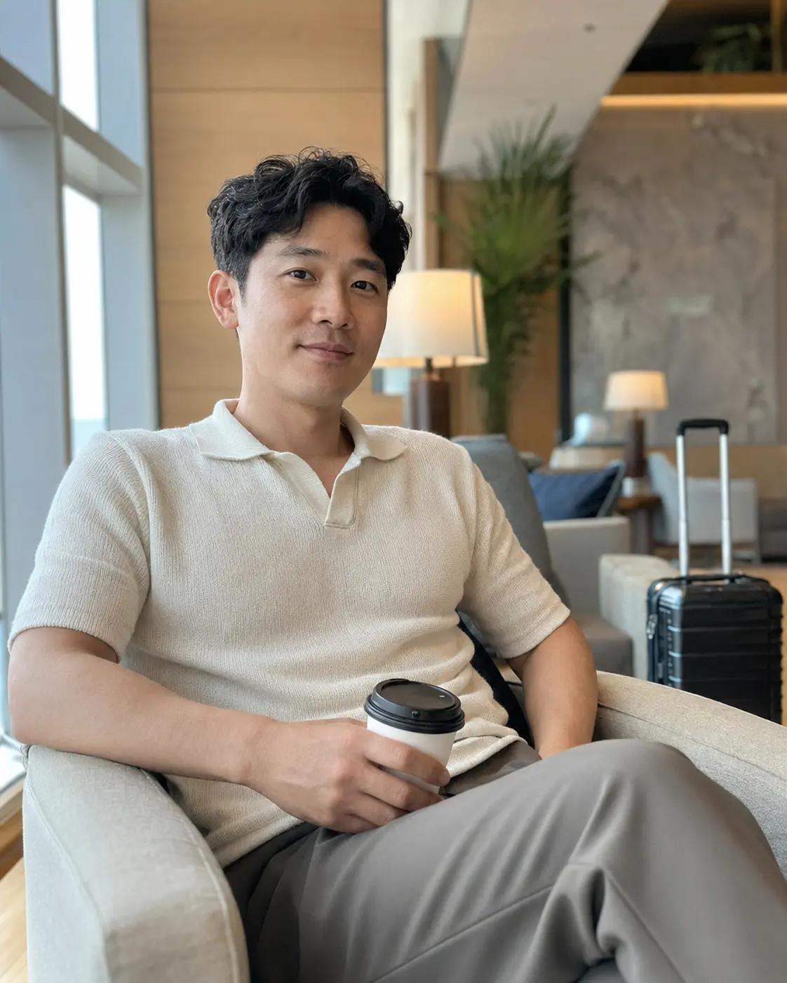 서울 강남 호텔에서 출장 일정을 마치고 쉬는 성인 남성