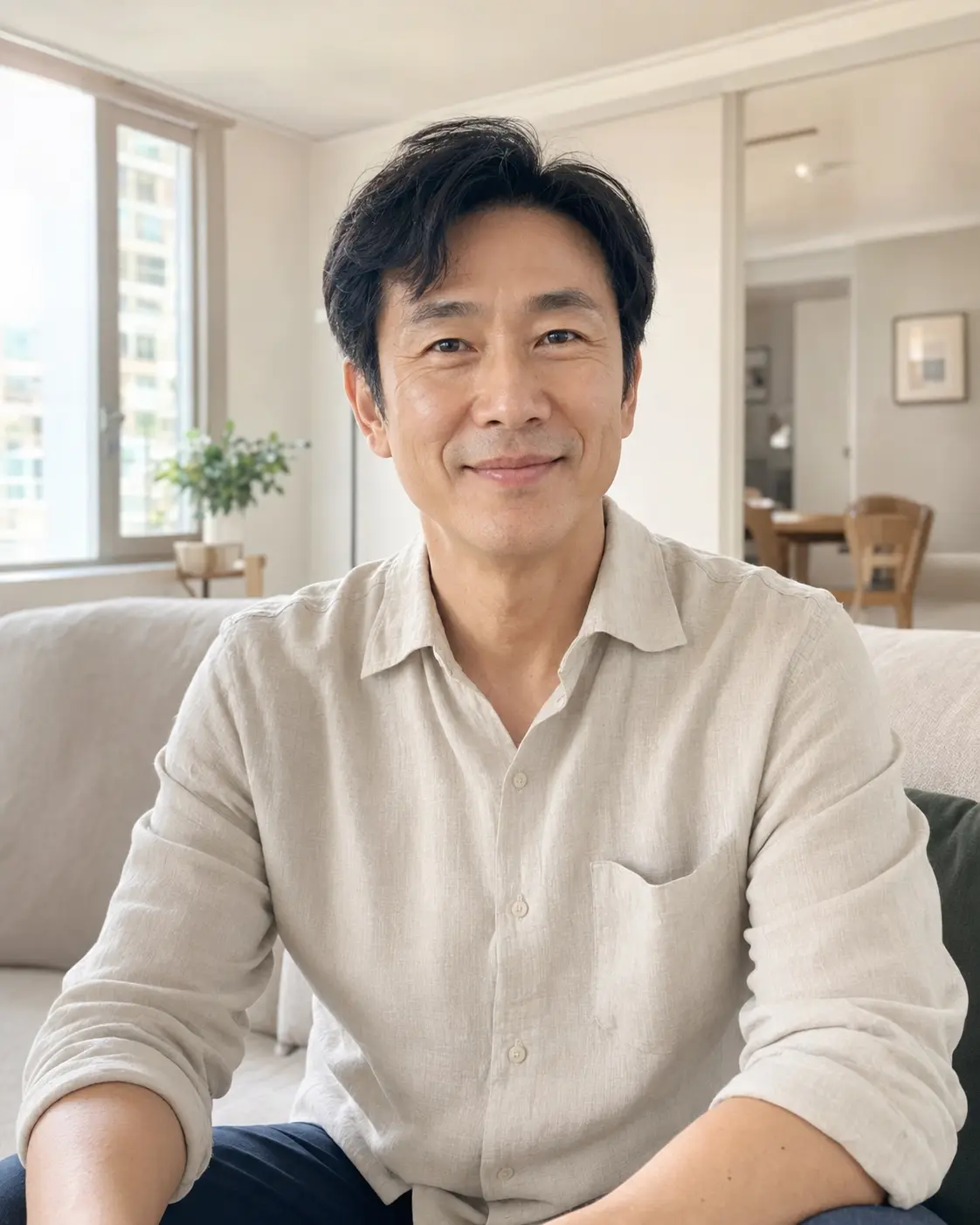 부산 해운대 자택에서 편안하게 쉬는 성인 남성
