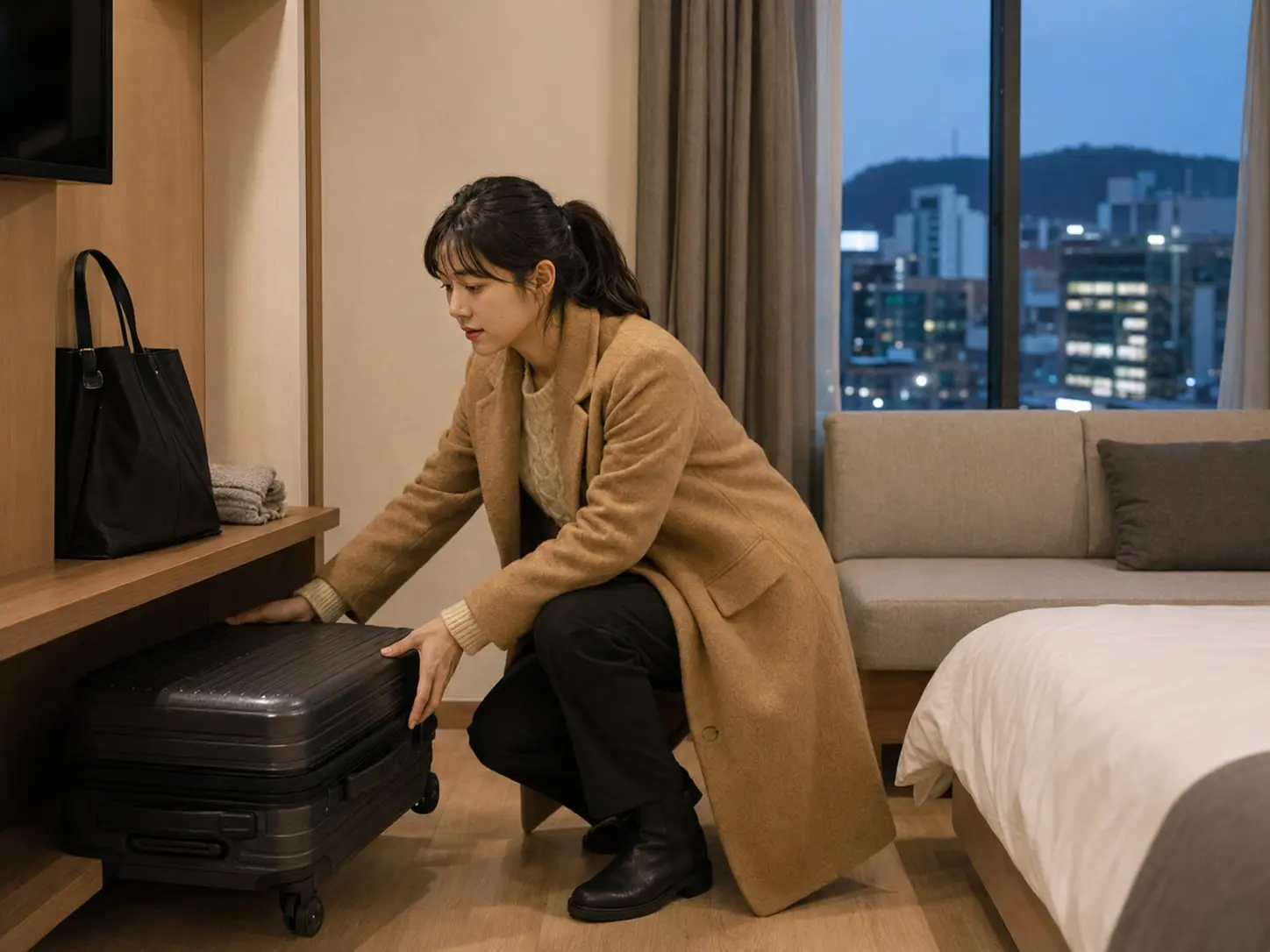 대전 · 대덕 숙소에서 가방을 정리하고 관리 공간을 비우는 로컬 에디터 예림