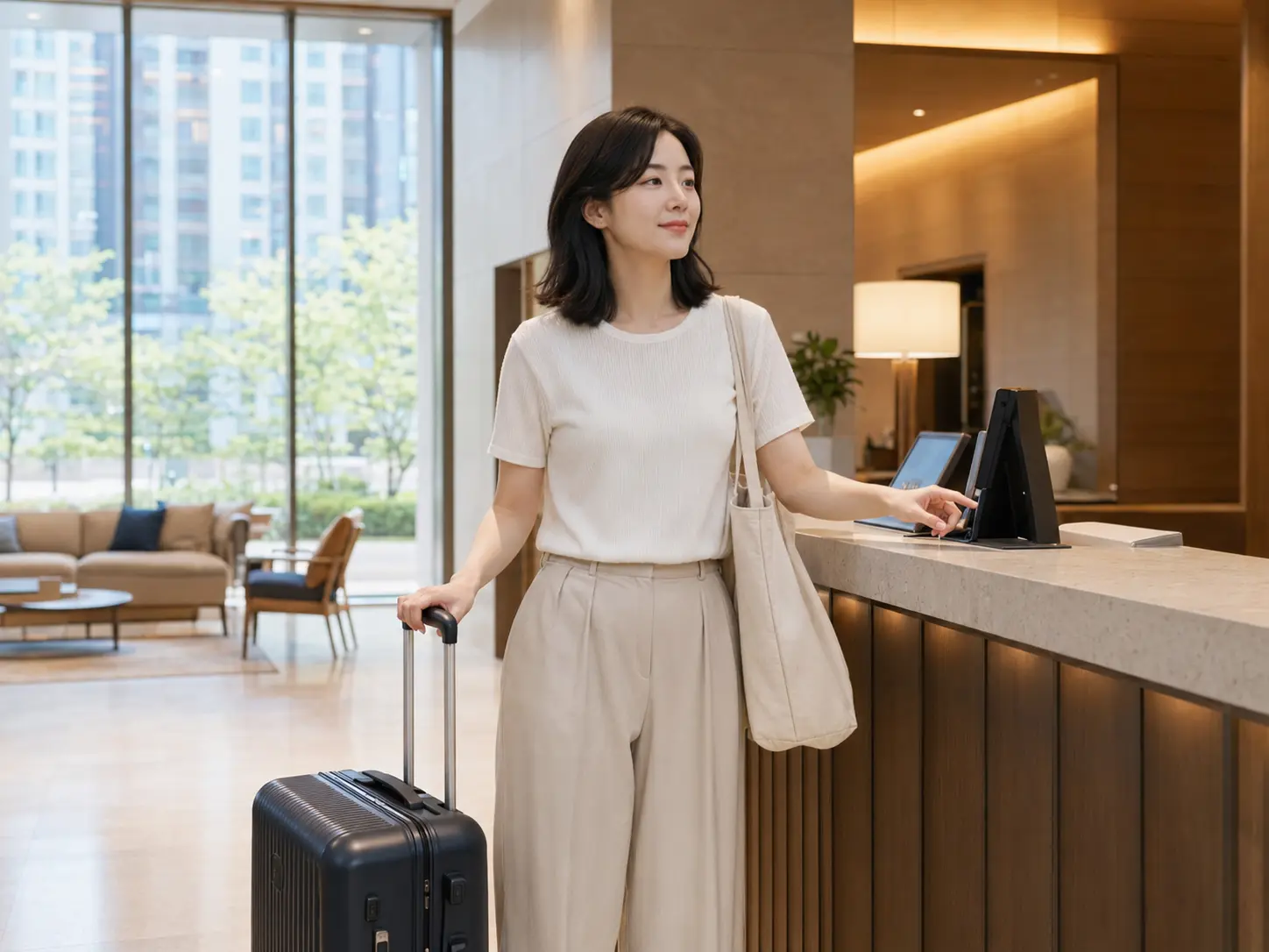 대전 · 도안 숙소에 여행가방을 들고 도착해 체크인하는 로컬 에디터 하윤