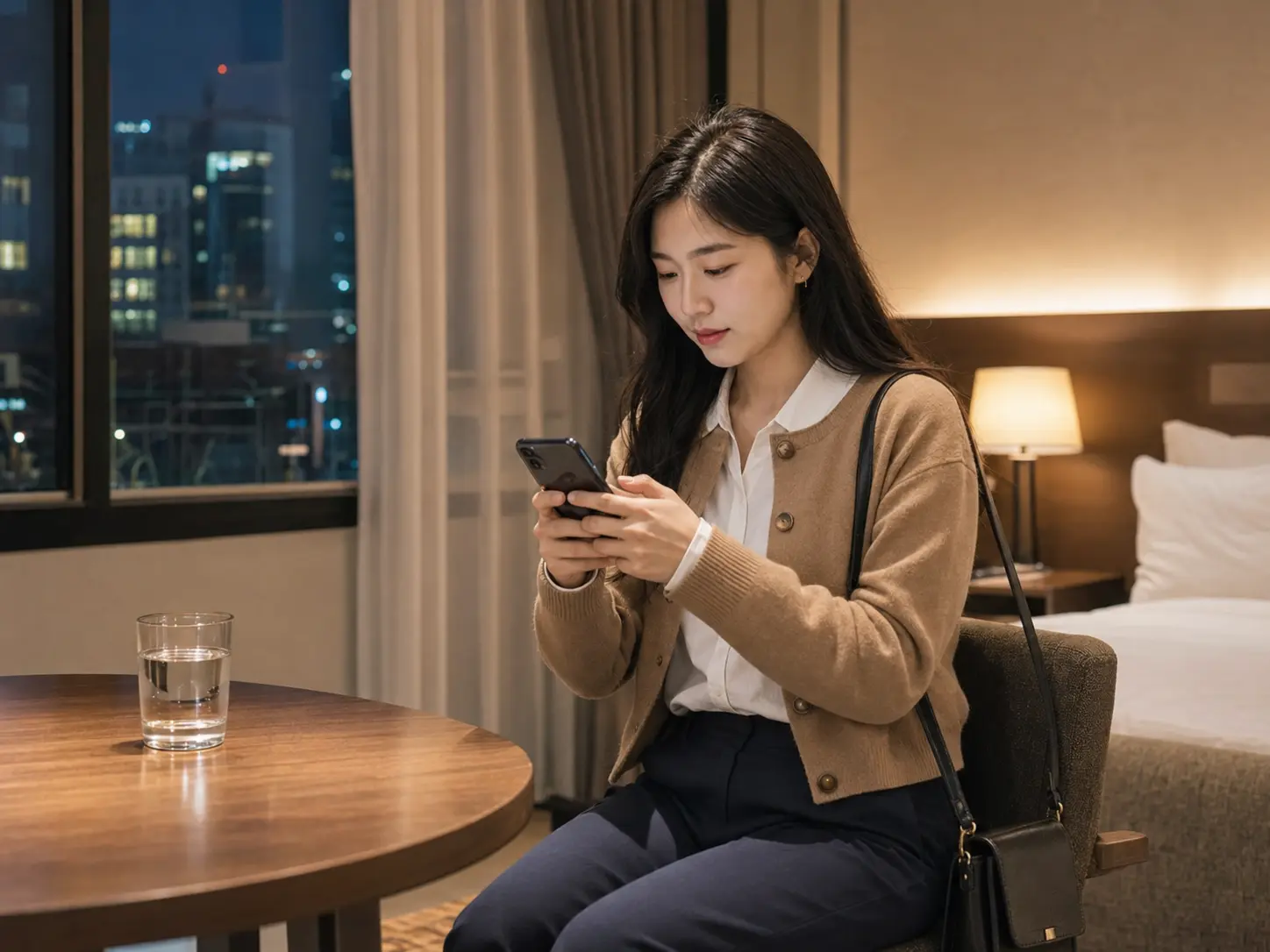 대전 · 둔산동 숙소 테이블에서 휴대전화로 관리 강도와 희망 시간을 입력하는 로컬 에디터 소라