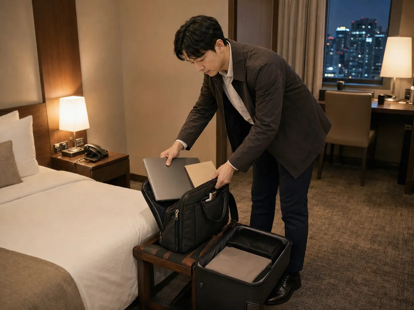 대전 · 둔산동 숙소에서 가방을 정리하고 관리 공간을 비우는 로컬 에디터 민석