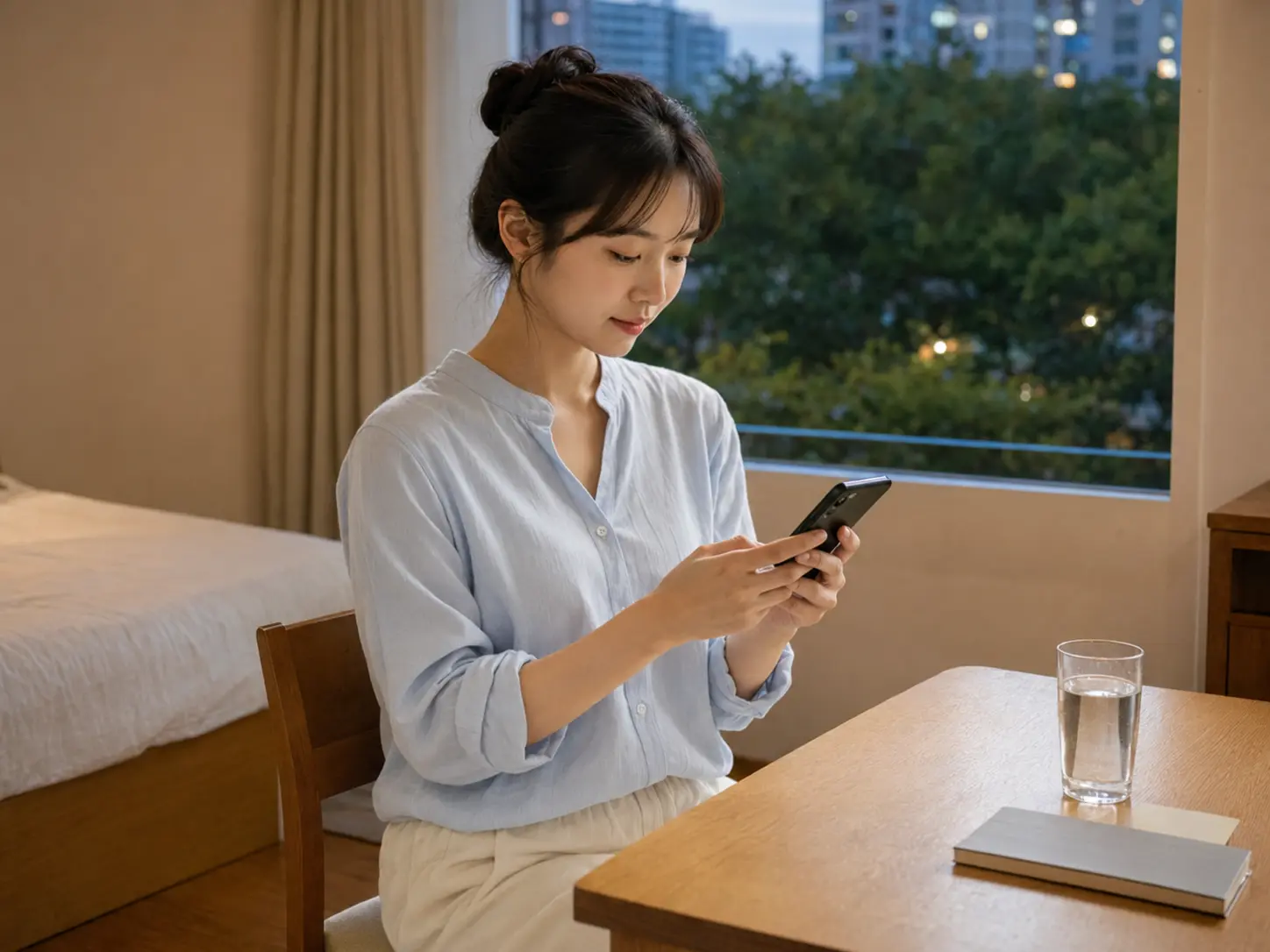 대전 · 월평동 숙소 테이블에서 휴대전화로 관리 강도와 희망 시간을 입력하는 로컬 에디터 세린