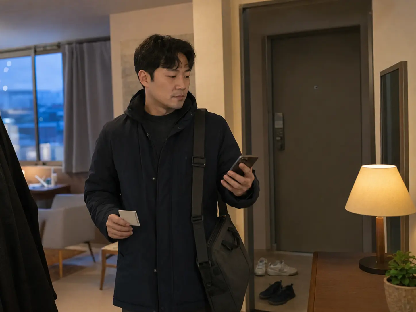 대전 · 용문동 객실에서 키카드와 휴대전화로 이동 일정을 확인하는 로컬 에디터 도윤