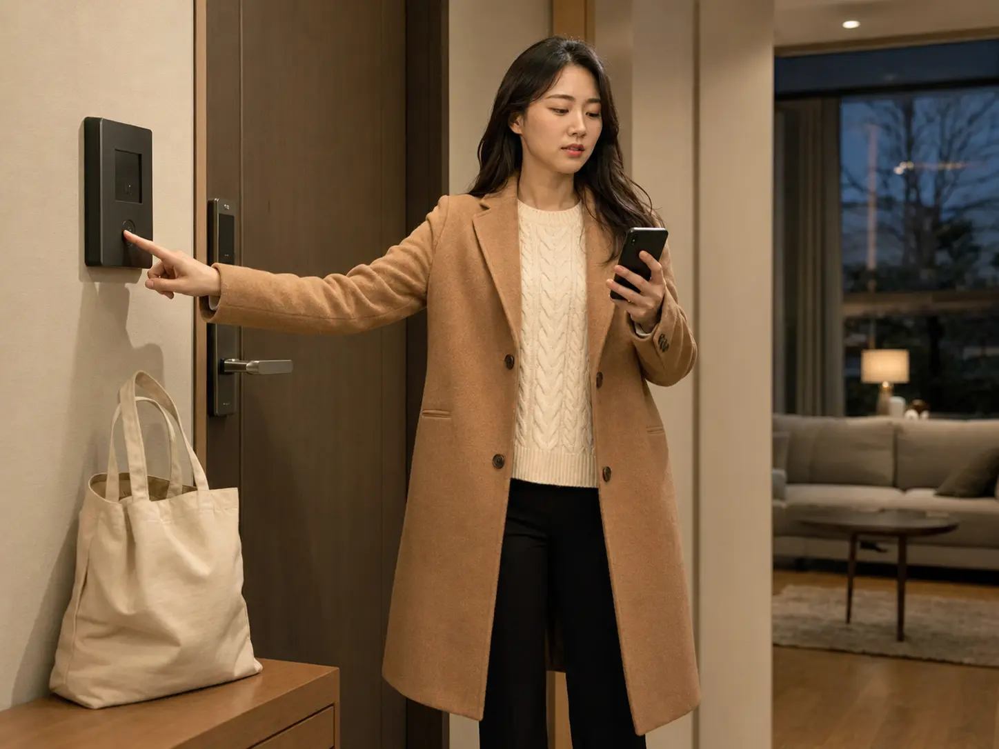대전 · 용문동 숙소 출입구에서 휴대전화로 객실과 출입 정보를 확인하는 로컬 에디터 지혜