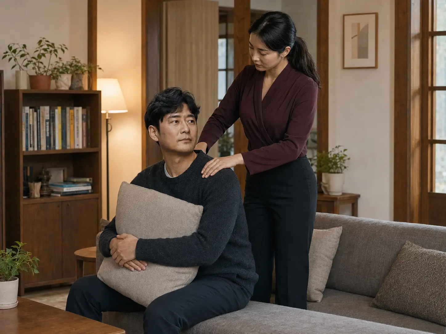 미아동 자택에서 같은 여성 관리사에게 등 관리를 받는 남성 로컬 에디터 준호