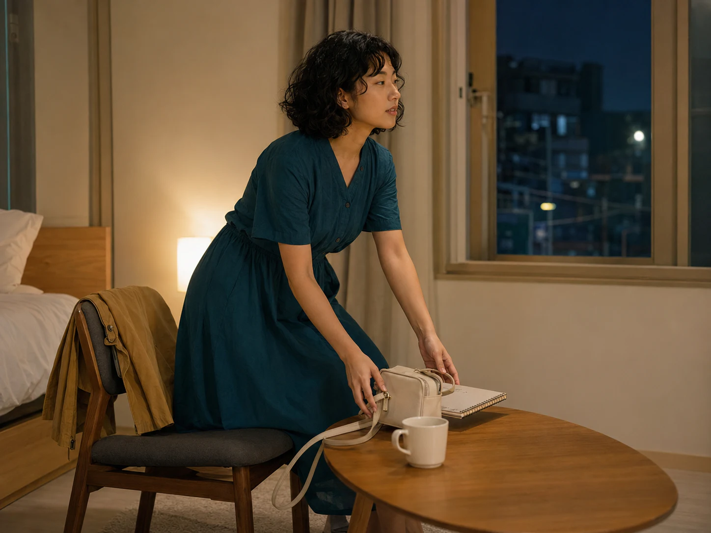 성내동 레지던스에서 스케치북과 가방을 정리하는 같은 로컬 에디터 미나