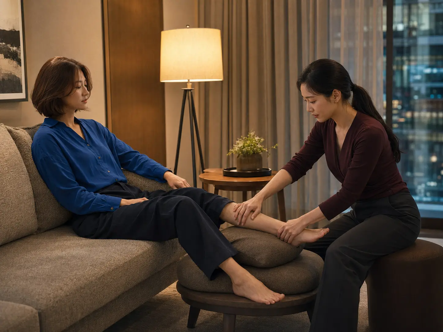 삼성동 호텔에서 여성 관리사에게 종아리 관리를 받는 로컬 에디터 유나