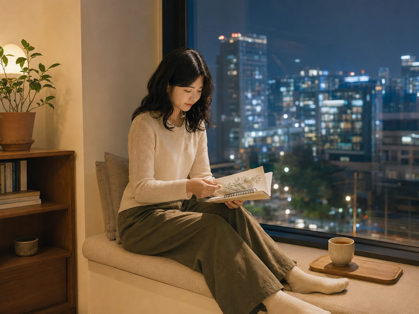 마곡동 레지던스 창가에서 서울식물원 스케치를 넘기며 쉬는 같은 로컬 에디터 소연