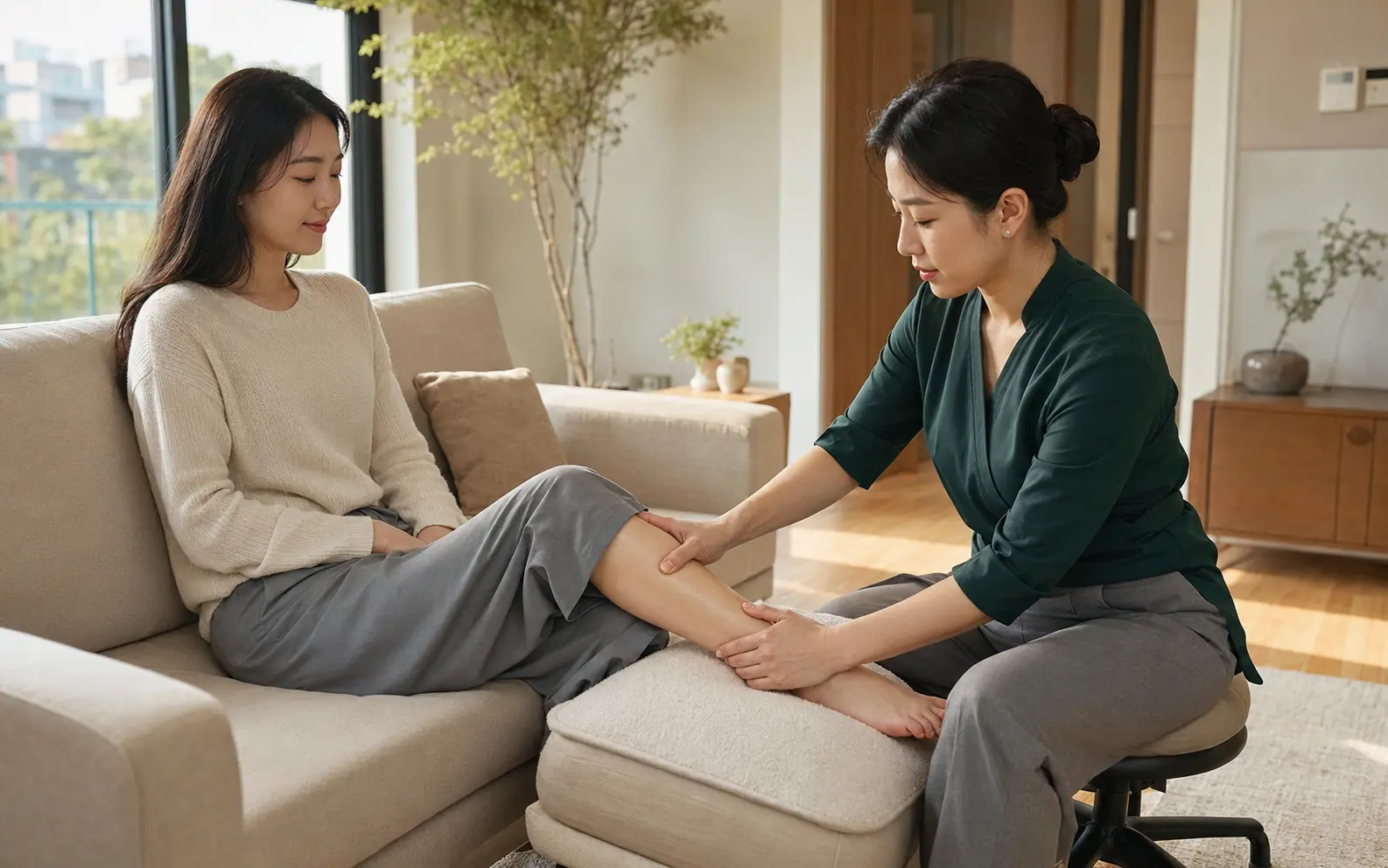 장항동 자택에서 30대 초반 여성 관리사에게 종아리와 발목, 팔을 집중 관리받는 로컬 에디터 소민