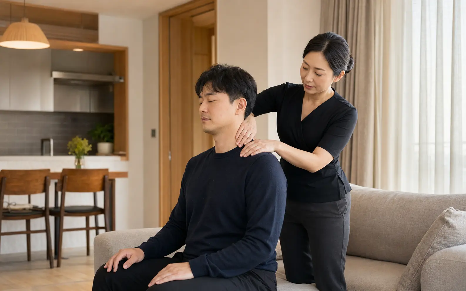 원흥동 자택에서 30대 중반 여성 관리사에게 목과 어깨, 허리 주변을 집중 관리받는 로컬 에디터 민재