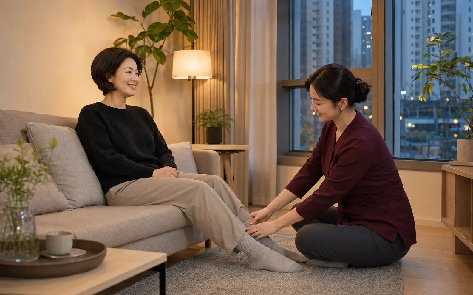 고척동 자택에서 여성 관리사에게 종아리와 발목, 등과 어깨를 관리받는 로컬 에디터 은지