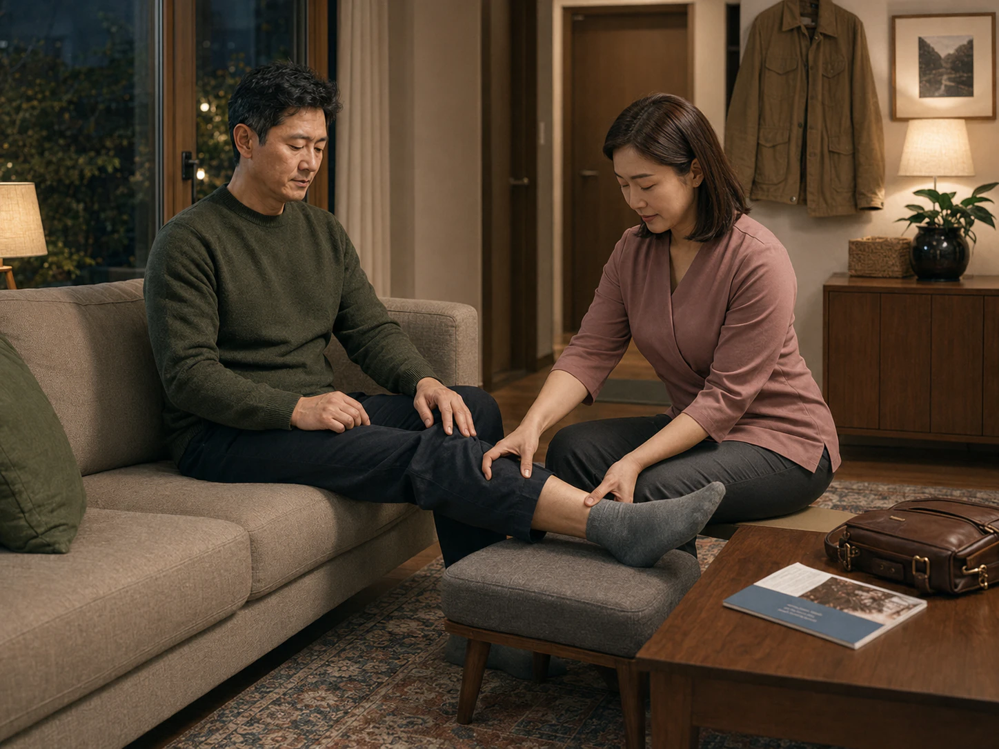 봉천동 자택에서 여성 관리사에게 종아리와 발목 관리를 받는 남성 로컬 에디터 민재