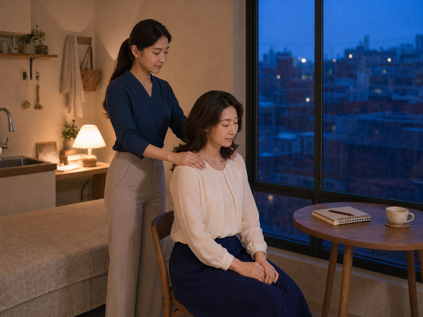 봉천동 숙소에서 같은 여성 관리사에게 목과 어깨 관리를 받는 로컬 에디터 수빈