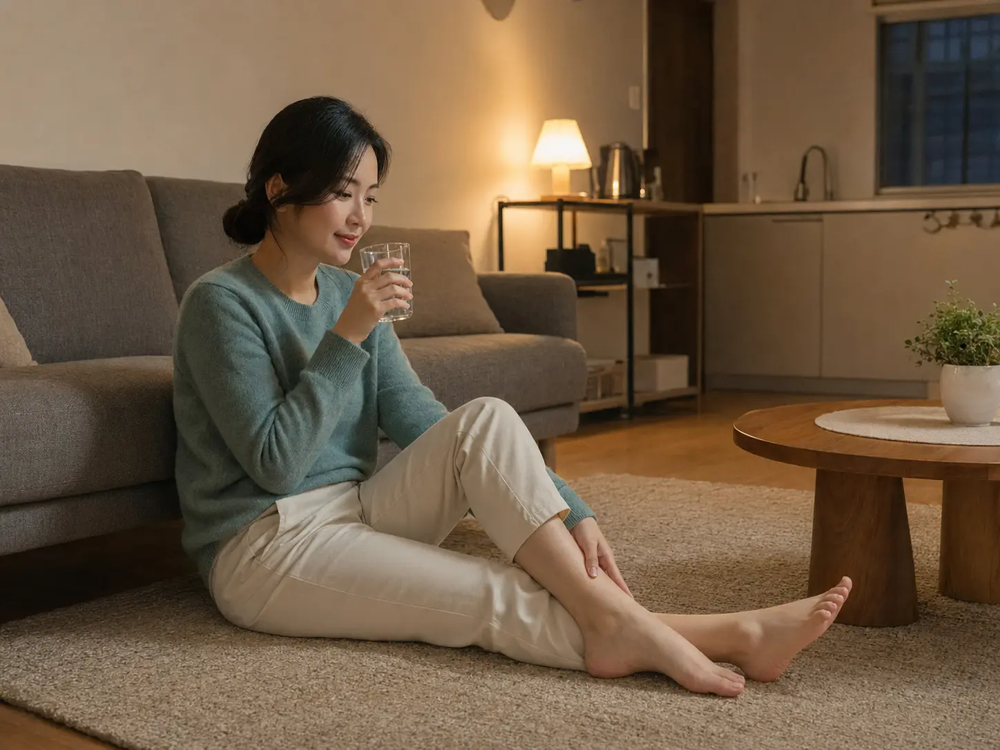 인천 주안 주안1동 숙소에서 홈케어를 마친 뒤 물을 마시며 쉬는 로컬 에디터 하람