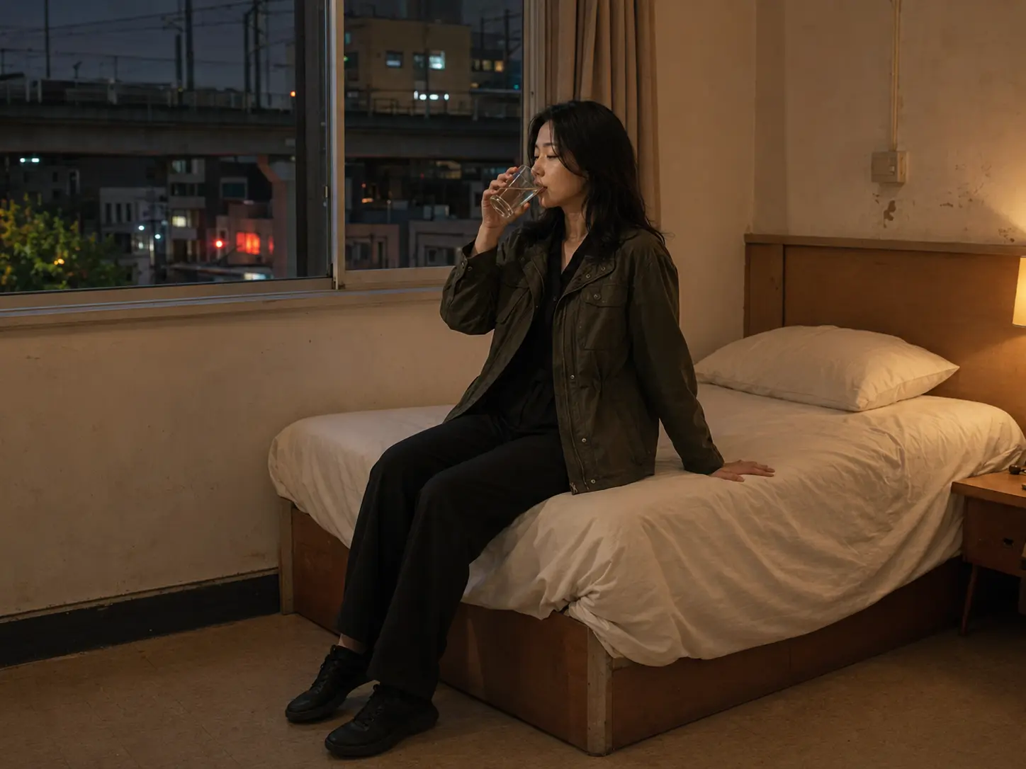 인천 주안 시민공원 숙소에서 홈케어를 마친 뒤 물을 마시며 쉬는 로컬 에디터 민서