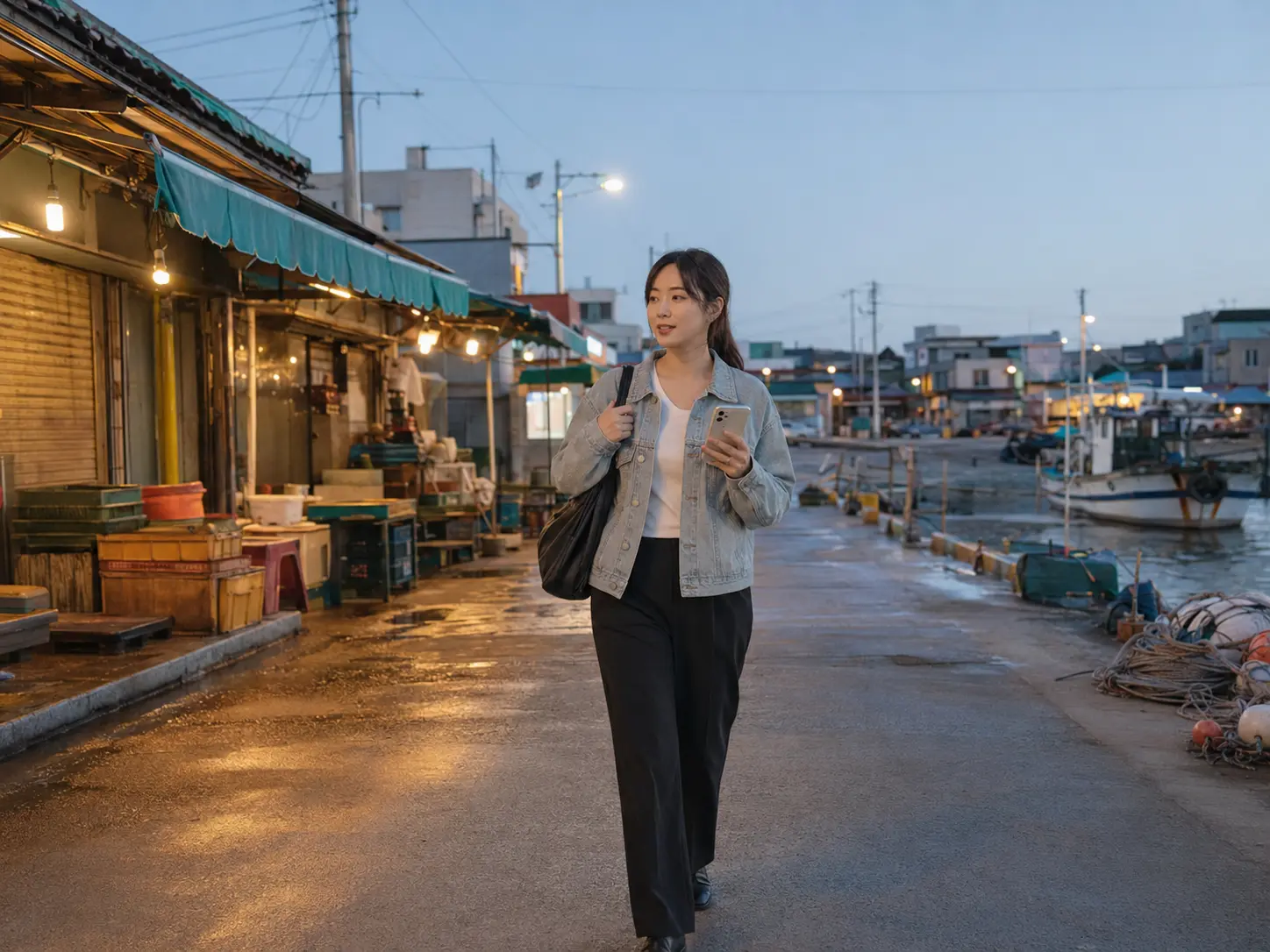 인천 논현동 소래포구 관광권 인근에서 숙소로 이동하는 로컬 에디터 윤서