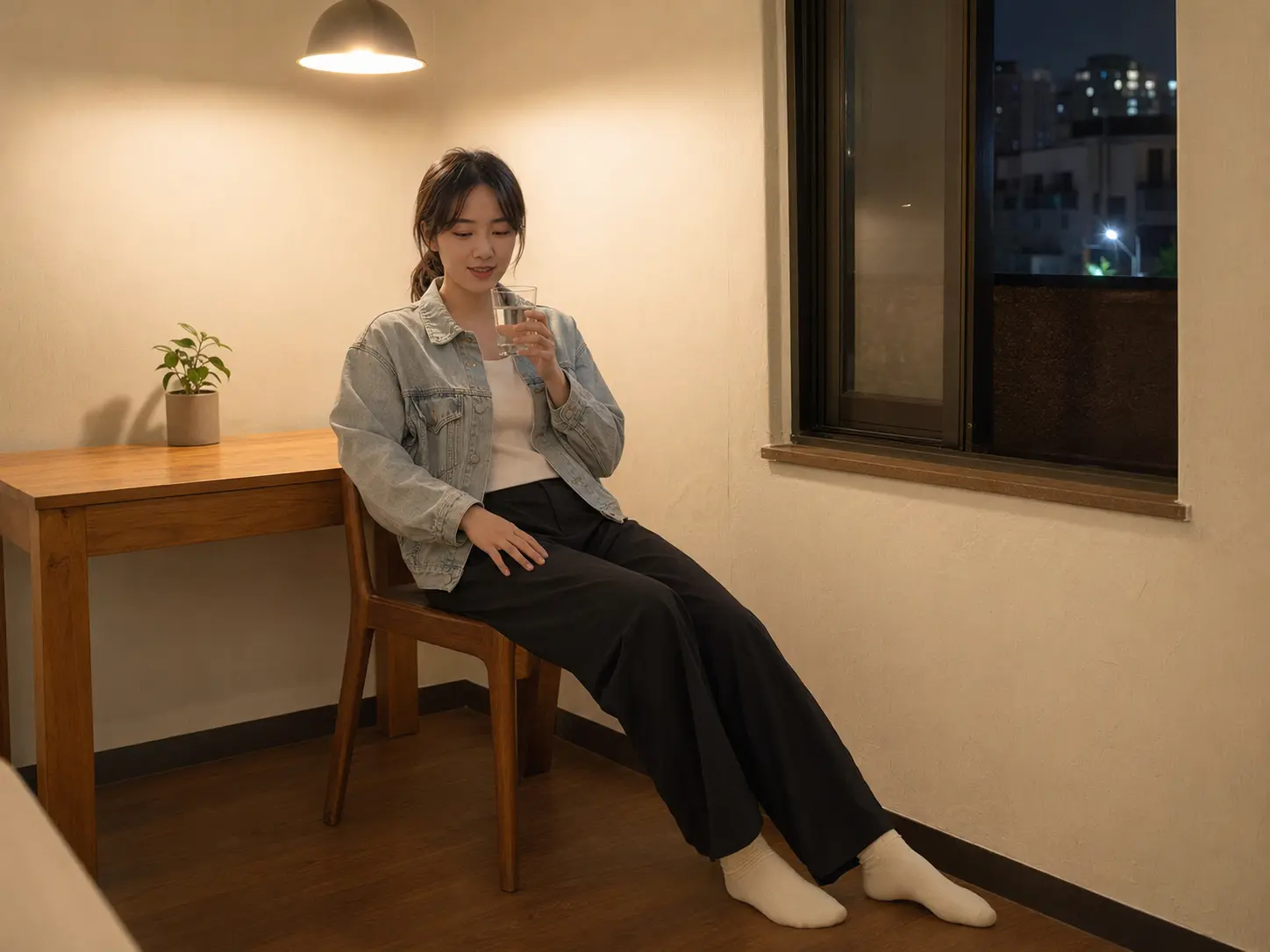 인천 논현동 논현고잔동 숙소에서 홈케어를 마친 뒤 물을 마시며 쉬는 로컬 에디터 윤서