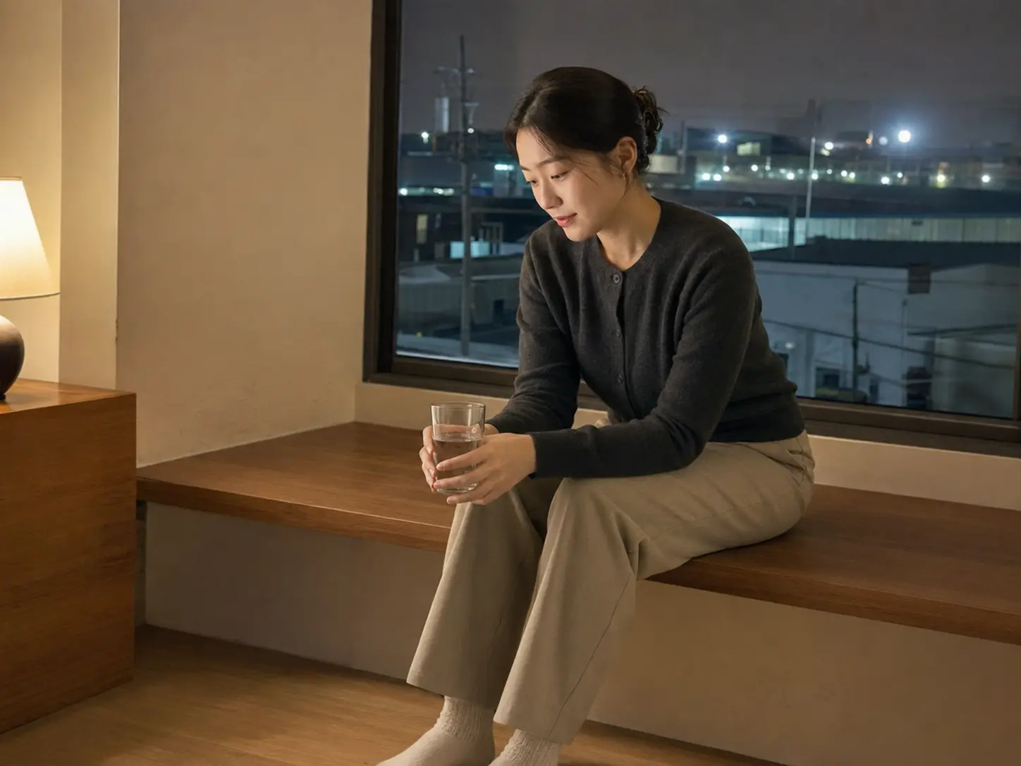 인천 논현동 호구포 숙소에서 홈케어를 마친 뒤 물을 마시며 쉬는 로컬 에디터 도하