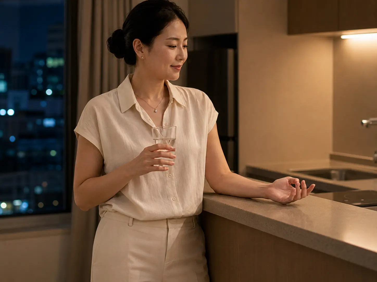 세종 보람동 세종시청 숙소에서 홈케어를 마친 뒤 물을 마시며 쉬는 로컬 에디터 지우