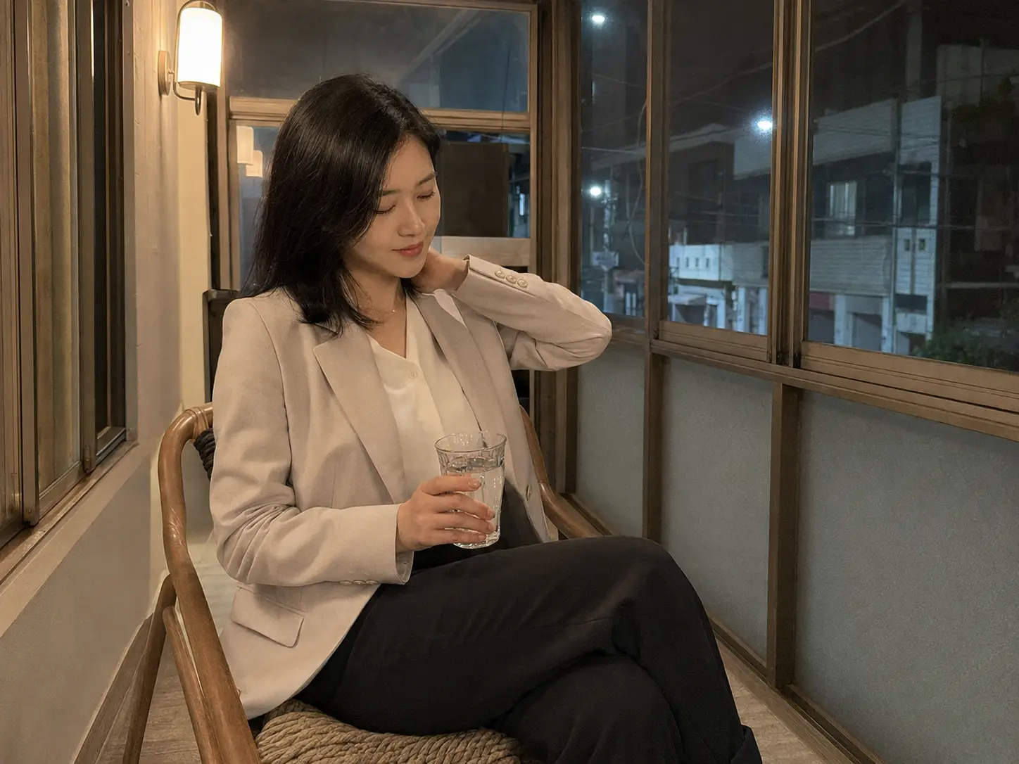세종 조치원 조치원읍 숙소에서 홈케어를 마친 뒤 물을 마시며 쉬는 로컬 에디터 수현